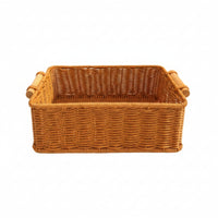 Basket with Wooden Handles Rectangular Woven Tray Rustic Organizer for Countertop, Picnic