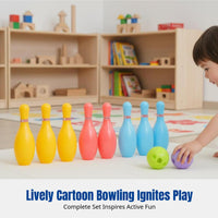 Kids Indoor Bowling Set, Plastic Pins and Balls, Educational Number Game, Cartoon Design, Parent-Child Interaction, Gift Box