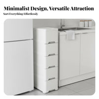 With Wheels Narrow Space Cabinet Effortless-Glide Drawers Multi-Layer Plastic Drawer Organizer Sturdy Construction Narrow Plastic Organizer Strong Load-Bearing for Homeowners, Renters, Students, Kitchen, Small Areas, Bathroom, Laundry Room