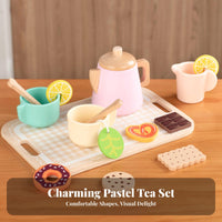 Realistic Design Pretend Afternoon Tea Set Educational Wooden Tea Set Safe Materials Paint for Toddlers, Playhouse