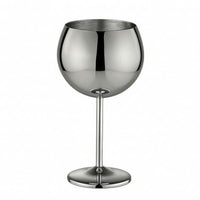 550ml Stainless Steel Beverage Glass Spherical Bowl Stemmed Goblet Tall Drinkware for Bar