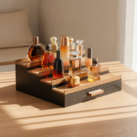 Stepped Display Rack with Drawer Wooden Perfume Stand Rectangular Cosmetic Display Stand for Dresser