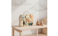 Made from Wood Wooden Busy Box Develops Fine Movement Skills Wooden Busy Board Screen-Unrestricted Fun Toddler Sensory Toy Internal Storage Space for Children, Preschoolers, Travel