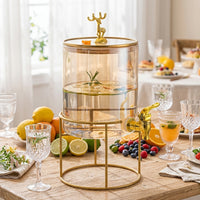 Glass Water Dispenser with Deer Head Lid, 2.6L High Borosilicate Juice Dispenser, Drink Dispenser with Bamboo Handle for Home Bar and Party Use