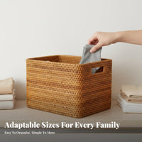 Multi-Purpose Nesting Woven Box Set Natural Look Lidded Rectangular Container Decorative Accent Organizer Basket Stackable Design for Decor aficionados, Office Workers, Desktop, Bedroom, Living Room, Shelves