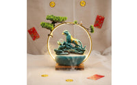 Solid Wood Base Ceramic Feng Shui Ornament Tiger Figurine Water Fountain Crystal Ball Water Feature for Business Owners, Entrance Hall, Desktop, Living Room, Meditation Space