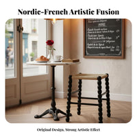 Nordic Design Bobbin Leg Woven Stool Vintage Design Counter Chair French Country Aesthetic Indoor Furniture for Interior Designers, Cafe Owners, Homeowners, Bar, Kitchen, Dining Room