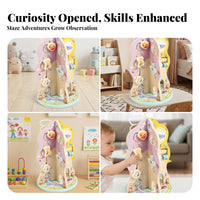 Freestanding Tree-Shaped Activity Toy Pastel Wooden Bead Maze Toy Cartoon-Style Wooden Bead Maze Smooth Finish for Children