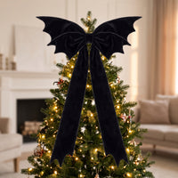 Gothic Winged Bow Oversized Velvet Bow with Tails Easy-to-Install Tree Topper Festive for Goths, Halloween Party