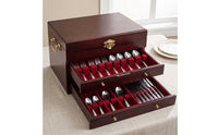 Silverware Chest with Velvet Lining Wooden Silverware Chest with Lid Polished Cutlery Box for Collectors, Kitchen, Sideboard