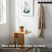 Japanese design Wheeled Woven-Top End Table Mobile Design Sofa Side cart Multi-Functional Nightstand small Size for Homeowners, Apartment Dwellers, Students, Living Room, Bedroom, Entryway, Home Office