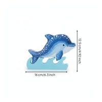 Wooden Dolphin Ornament with Wave Base Blue Dolphin Figurine with Wave Base Nautical Tabletop Decor Marine for Shelf