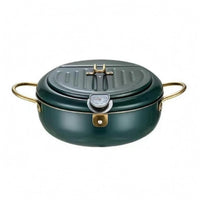 Temperature Gauge Stainless Steel Deep Fryer Pot Grill Rack Fryer Pot with Lid Polished Metal Frying Vessel Wide Body