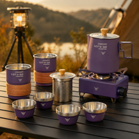 Camping Tea Set, heat-resistant teapot set made of 304, portable with double-wall anti-scald cups, for festivals & hikers