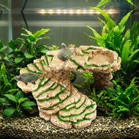 Stepped Aquarium Cave Basking Ledge, 13*20cm Reptile Hideout for Aquatic Turtles, Realistic Stone Resin Aquarium Cave for Climbing and Basking