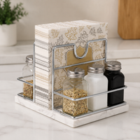 Napkin Holder for Kitchen Table, Modern Serviette Holder, Countertop Condiment Holder with Spice Rack, Weighted Non-Slip Table Caddy
