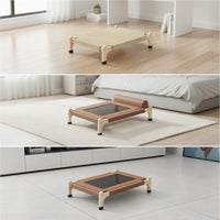 Breathable Elevated Pet Bed Low-Rise Pet Cot with Wooden Frame Indoor Raised Dog Bed Modern for Small Dogs, Cats, Young Dogs, Living Room, Bedroom, Balcony