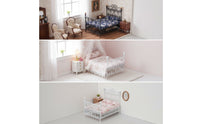 Dollhouse Bed with Mattress Wrought-Iron Style Miniature Double Bed Furniture Vintage Ornate for Doll Lovers