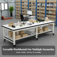 Mobile Work Table High Load Capacity Packing Station Table Steel Frame Heavy Duty Workbench for Warehouse Workers, Craftsmen, Garage, Basement, Office