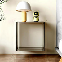 Minimalist Design two-level Transparent Cabinet Modern design 2-Tier Transparent Stand space-saving Size Bedside Table Rounded Corners for Young Adults, homeowners, Apartment Dwellers, Bedroom, Small areas, Living Room, Office