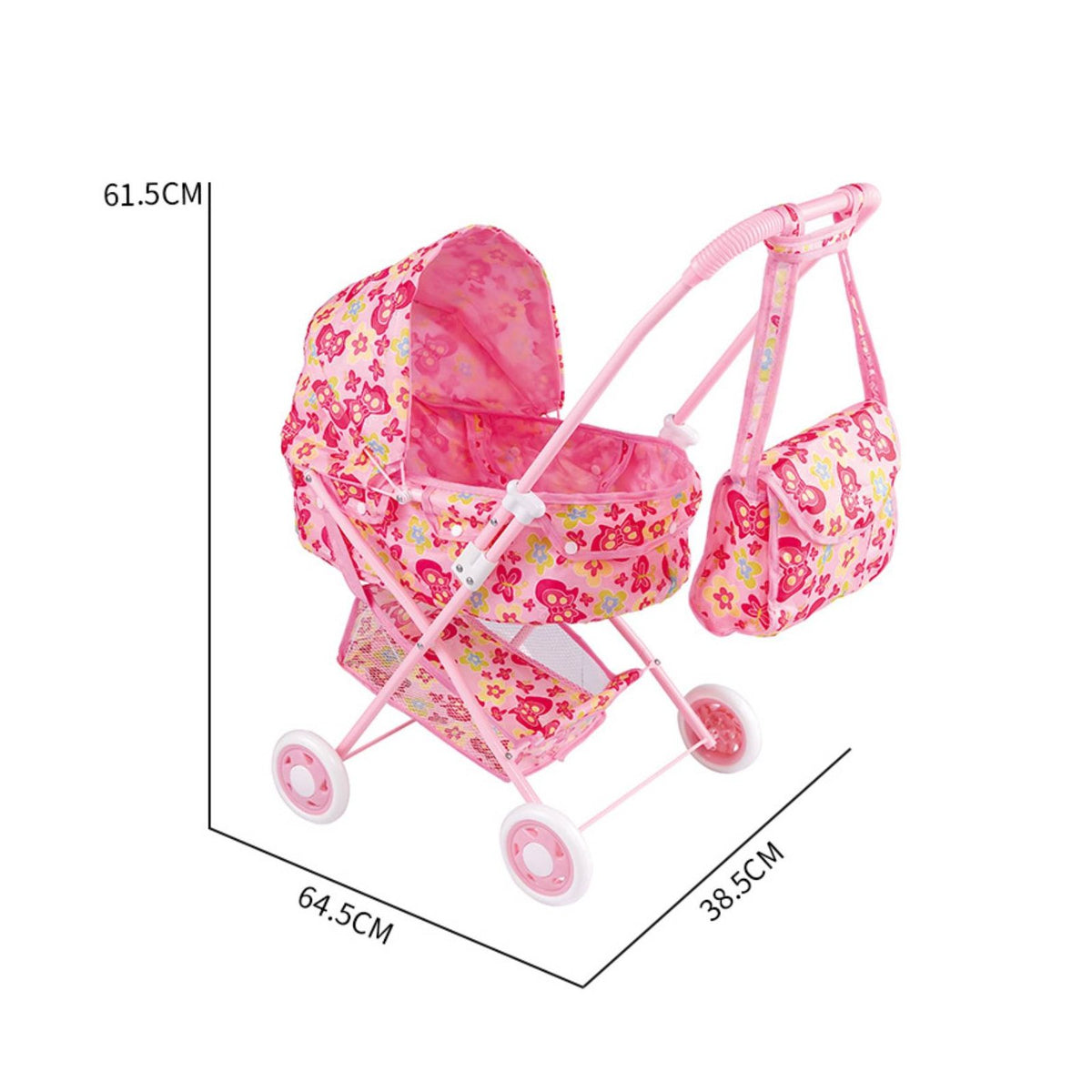 Realistic Design Doll Stroller Child Safe Foldable Doll Stroller Lightweight Toy Pram Long-Lasting Construction for Girls, Toddlers