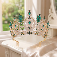 Bridal Crown Baroque Bridal Tiara Ornate Crown with Comb for Pageant Contestants, Artists, Weddings, Stage Performances, Costume Parties