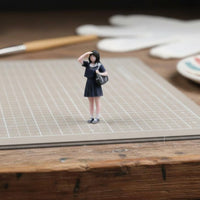 Girl with Backpack Figurine 3D Printed Black Haired Girl Figurine Resin Material