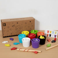 Colorful Fishing Game with Stacking Cups Educational Wooden Fishing Game Fine Motor Color Sorting Toy Interactive for Tabletop