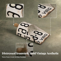 Distressed White Wall-Hanging Shovel Weathered Decorative Shovel Rust-Style Detailing Vintage Tin Sign Wooden Handle