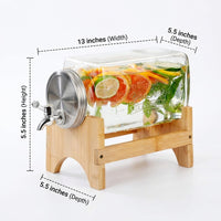 Water Dispenser with Tap and Wood Stand, Rectangular Water Jug, Drink Dispenser for Iced Tea and Cold Brew, Large Capacity Cold Beverage Carafe