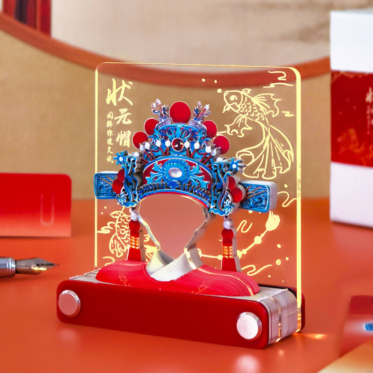 Creative Gift Chinese Scholar Hat Model Multifunctional Tear-Remove Paper Sculpture Block Dust-Proof Case for Graduates, Gifting, Home