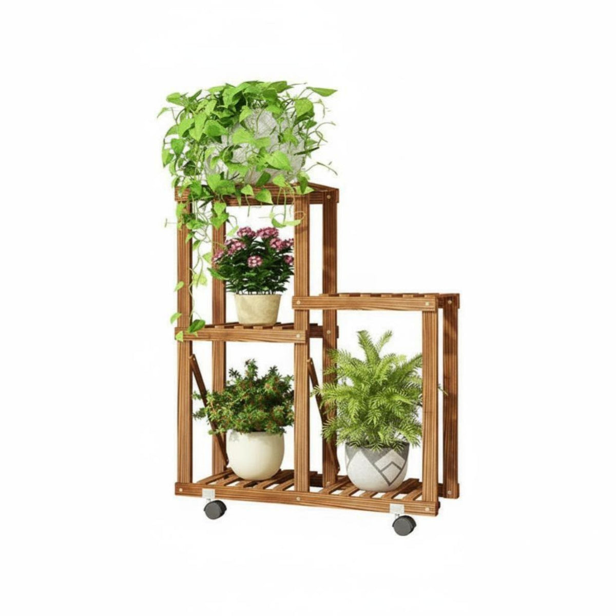 Mobile with casters 3-Tier Corner Plant Stand Space-Saving 3-Tier Corner Plant cart Large Capacity Flower Rack Sturdy Construction for Home Decorators, Apartment Dwellers, Homeowners, Balcony, Indoor, Living Room, Office