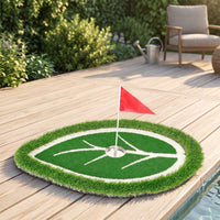 Buoyant Putting Surface with Golf Cup and Flag Leaf-Shaped for Golfers, Pool Owners, Backyard