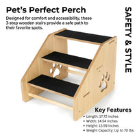 Dog Steps for Small with Three Tier Wooden Design, Pet for Bed and Sofa with Sloped Climb Angle, Pet for Home Furniture
