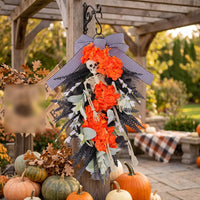 Skeleton Wreath Black Wreath with Bow Door Hanging Decoration Easy to Hang Skeleton Hanging Decor Lightweight for Porch