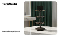 3-Tier Rotating Jewelry Stand Rotatable Wooden Jewelry Display Stand Rotating Necklace Tree Versatile for Vanity
