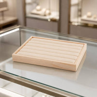 Grooved Jewelry Tray Wood-Look Jewelry Display Tray Accessory Storage Padded Shallow
