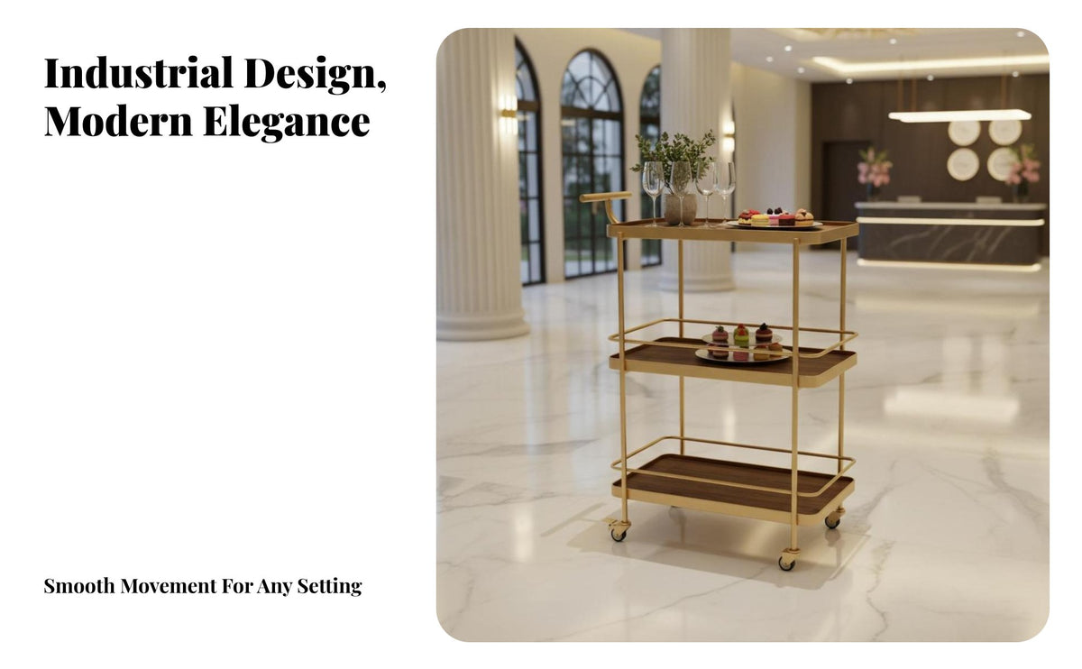 360° Swivel Casters 3-Tier Bar Cart Multi-Functional 3 Tier Rolling Cart Multifunctional Mobile Drink Trolley Large Capacity for Restaurant Employees, Homeowners, Party Hosts, Hotel, Dining Room, Office