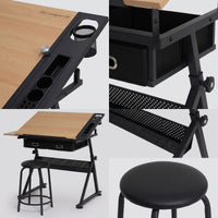 Drafting Table with Stool Tilting Drawing Desk with Stool Slanted for Architects