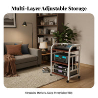 Heavy-Duty Steel Frame Multi-Tier Audio Equipment Stand Anti-Fall Back Guard Adjustable Amplifier Cabinet Space-Saving Rolling Audio Component Rack Easy Assembly for Audiophiles, Home Theater, Living Room