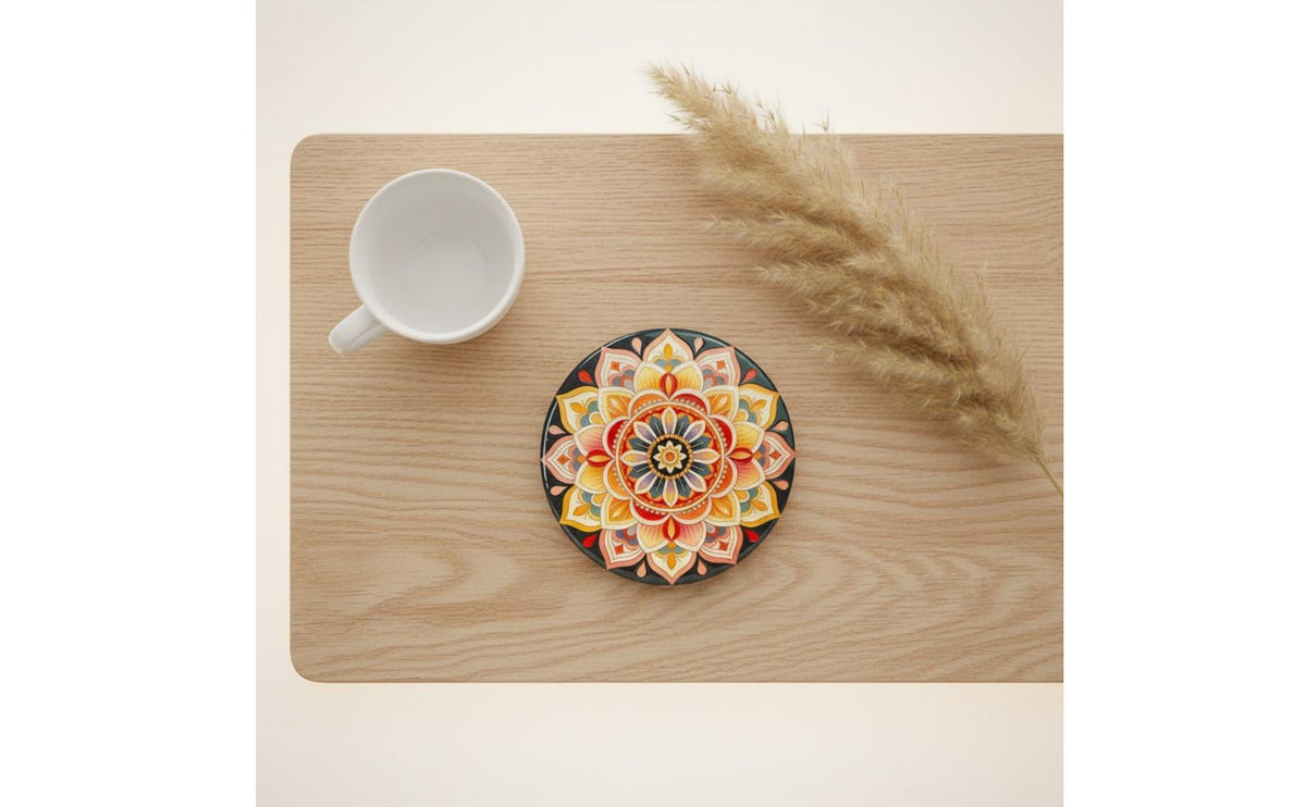 Bohemian Ceramic Coaster Heat-Resistant Bohemian Design Cup Mats Housewarming Gift Mandala Pattern Drink Coasters for Tea Table, Office