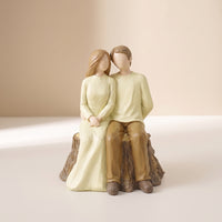 Couple Figurine Rustic Figurine on Tree Stump Statue Small Ornament Cozy for Couples, Anniversary, Wedding