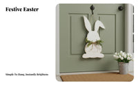 Easter Bunny Door Hanger Vintage Influenced Farmhouse Easter Decoration Artificial Greenery Rustic Bunny Wall Decor for Homeowners, Families, Entryway