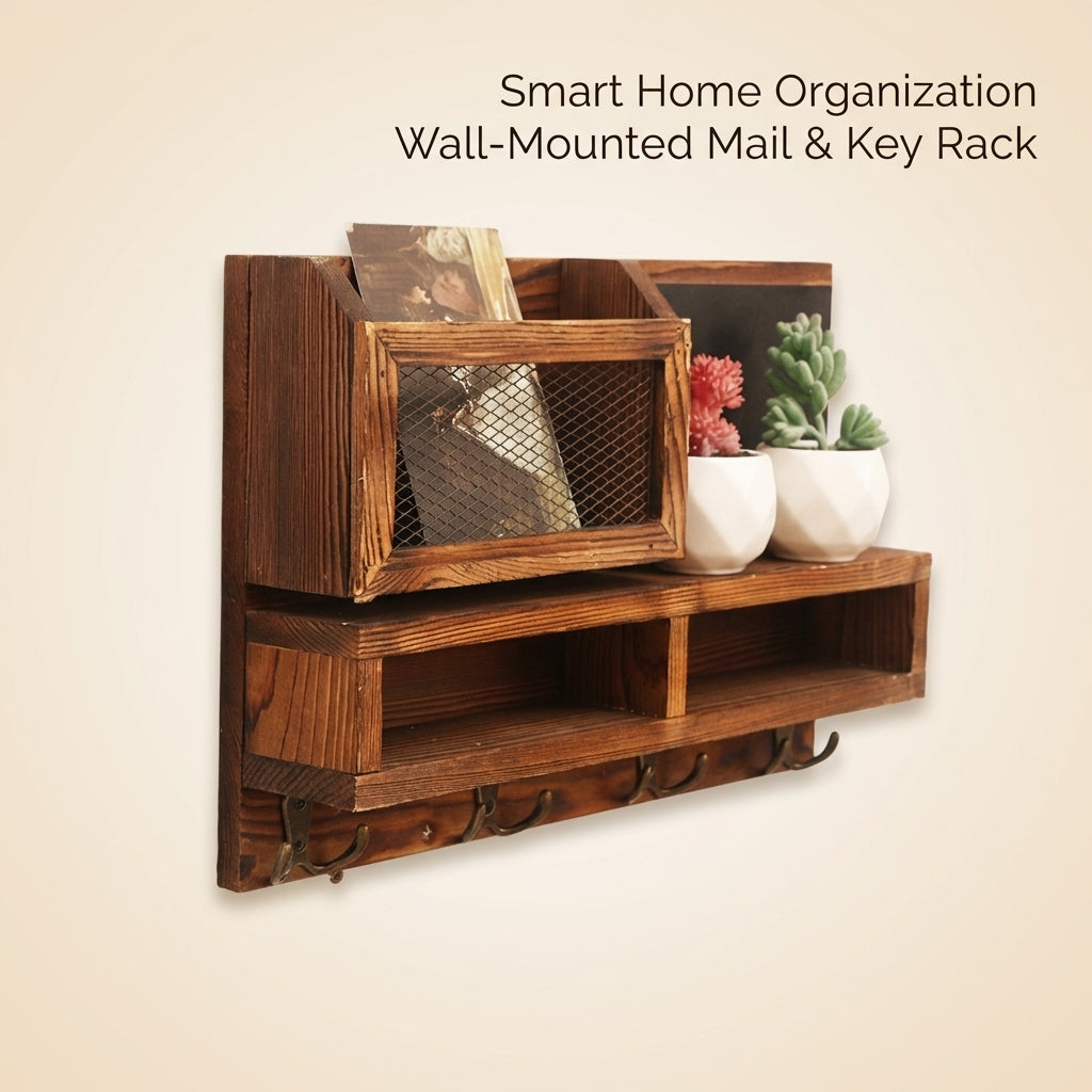Wall Decor for Bedroom with Wooden Shelf Unit, Kitchen Shelves for Mail and Key Storage, Modern for and for Room
