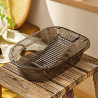 Transparent Wash Basin with Scrubbing Board Rigid Laundry Basin with Washboard Low-Height Washbasin Long-Lasting for Students, Dorm, Apartment, Balcony
