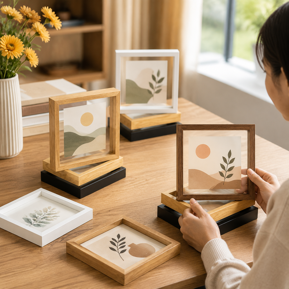 Wooden Photo Frame Double-Sided L Size Compatible Desktop Photo Frame For Newlyweds Children Growth Records