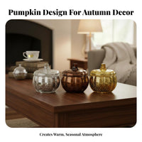 With Lid Decorative Pumpkin Candle Holder Vintage Design Pumpkin Shaped Glass Jar Festive Design for DIY Crafters, Table Centerpiece