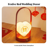 Red Wedding Lantern Lamp Continuous Dimming Dimmable Night Light Long Battery Life Electric Bedside Lamp for Newlyweds, Couples, Bedroom