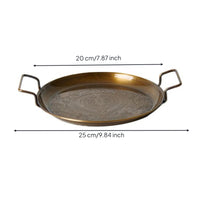 Brass serving Tray with Handles Decorative Engraved Brass Tray Gold-Toned for Vanity
