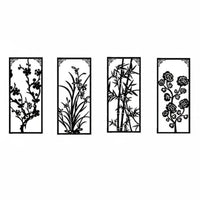 4 Pieces Metal Botanical Wall Sculptural Design Visual Effect Black Cutout Wall Panels Modern Minimalist House Decoration for Living Room, Entryway